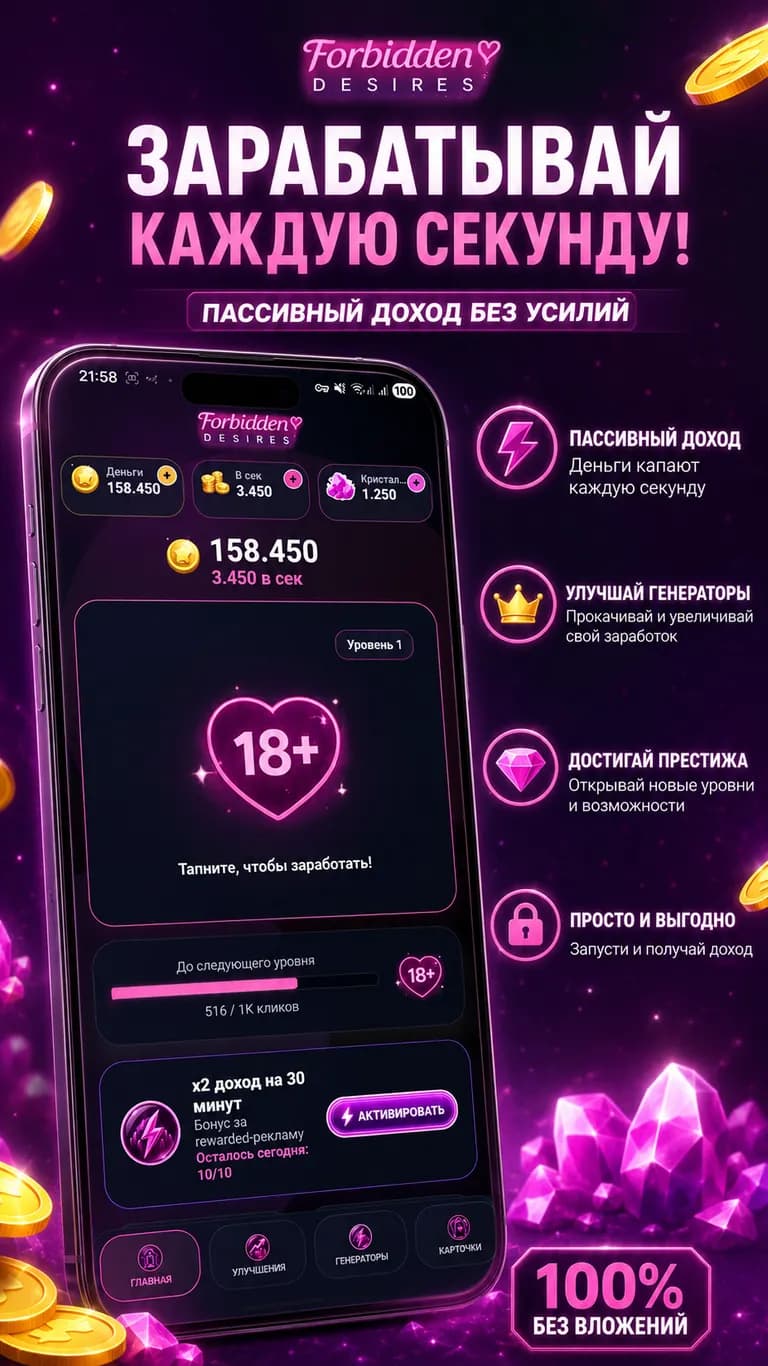 Главная страница мобильного приложения. Тапай по экрану и зарабатывай!