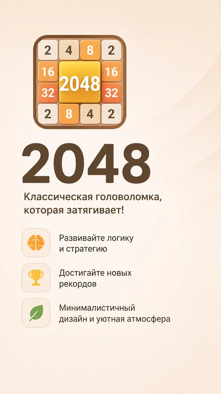 Главный экран игры "2048". Выполнен в бежево-желтых тонах.